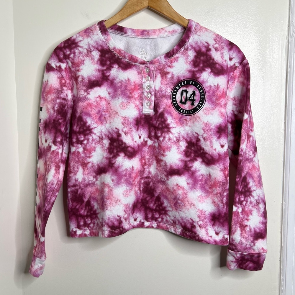 Justice Active Cropped Tie Dye Sweatshirt Size 14/16 Burgundy Pink